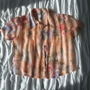 VINTAGE Karin Stevens Peach Floral Sheer Blouse